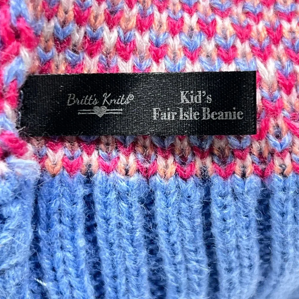 Britt'S Knits Kid's Fair Isle Beanie Blue Pink Orange White OS‎ - NWOT